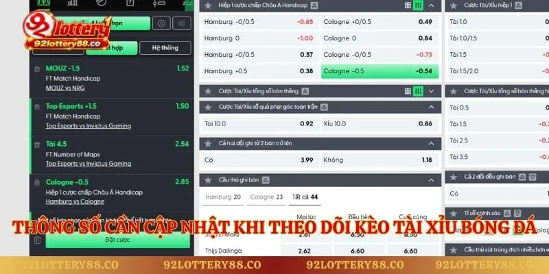 Thông số cần cập nhật khi theo dõi kèo tài xỉu bóng đá